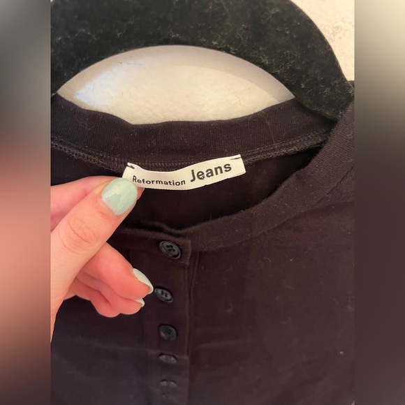 Reformation Bodysuit Long Sleeve Henley Medium Black - Picture 3 of 4